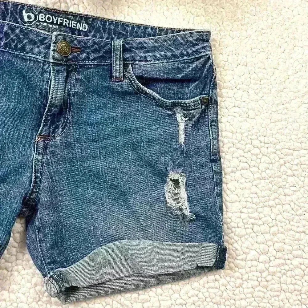 Bullhead Boyfriend MidRise Faded Distress Stretch Cuffed Denim Jean Short Size 7